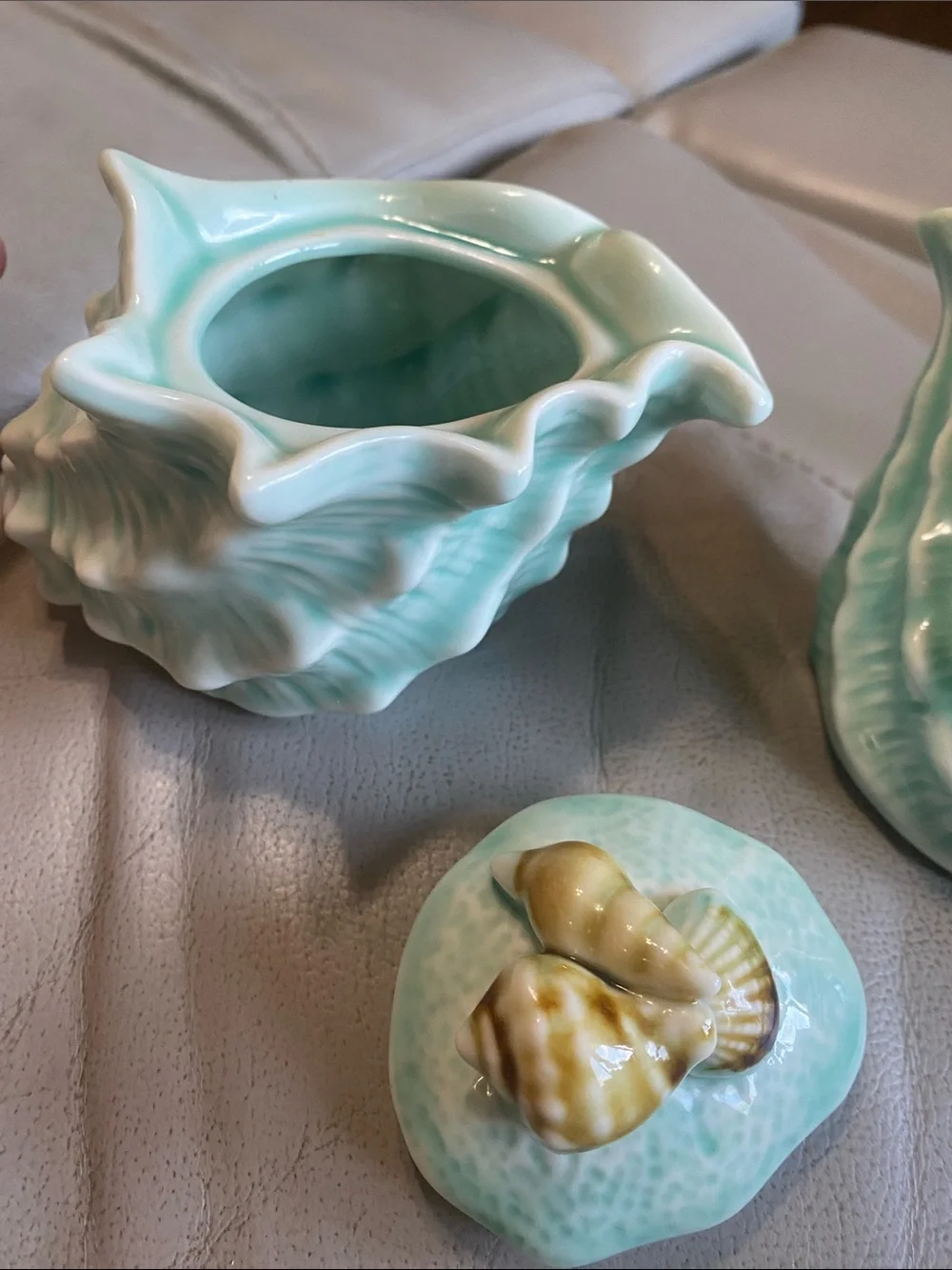 Seafoam Green Ceramic Shell Creamer and Sugar Set